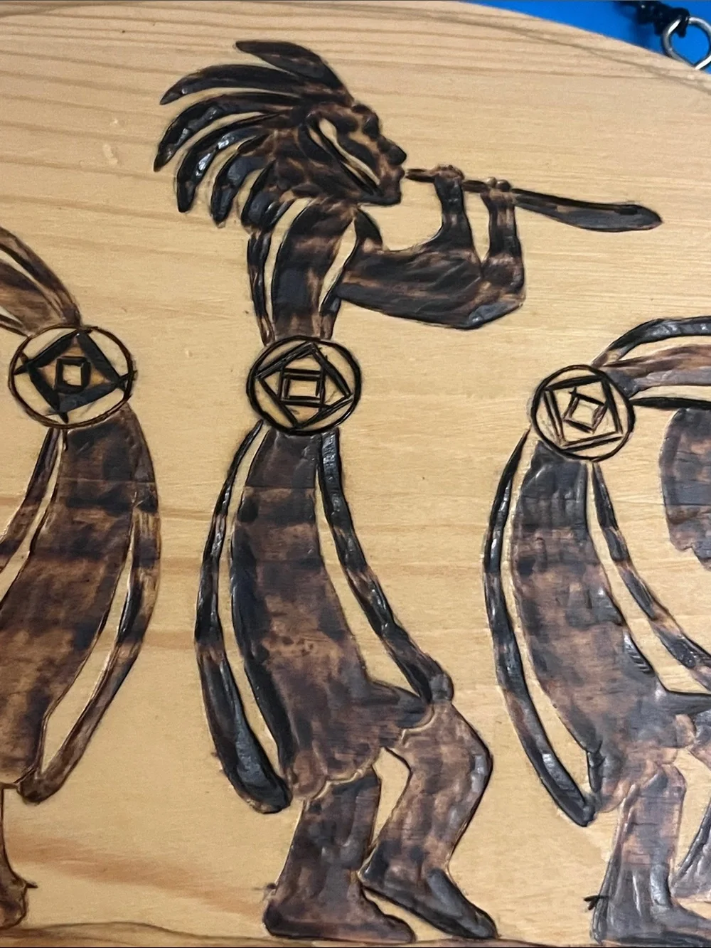 Handmade Wood Kokopelli Trio Wall Plaque - Brown